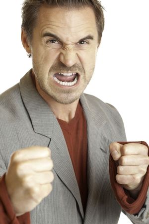 Closeup of an aggressive man which wants to hit somebody