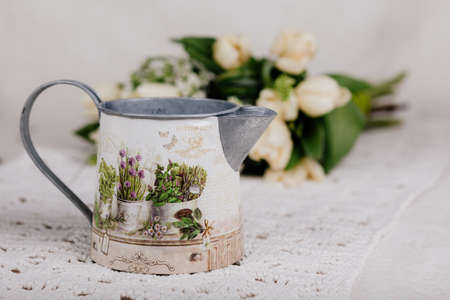 Bouquet of white tulips with lilac