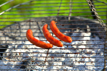 Meat and sausage on the grill.の写真素材