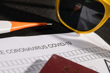 Obligatory control at all border crossing points, including temperature measurement and filling in a personal questionnaireの写真素材