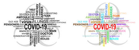 Colorful inscriptions identifying the terribly contagious SARS virus derivative.のイラスト素材