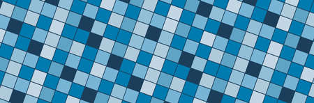 Squares tightly placed next to each other all in different shades of blue in a panoramic background...