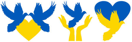 Hands embracing a heart symbol in the national colors of Ukraine.のイラスト素材