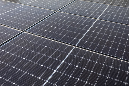 A group of solar panels from modern production for solar energy harvesting.