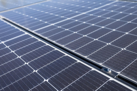 A group of solar panels from modern production for solar energy harvesting.