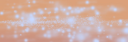 On an orange background are randomly distributed points illuminated in white.の写真素材