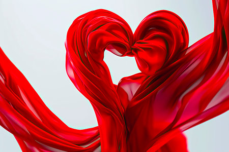 Red tulle fabric gently forming a heart shape, symbolizing the delicate and fleeting nature of love for special occasionsの素材