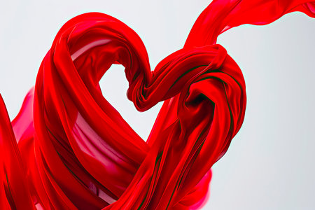 Red tulle fabric forming a delicate heart shape, symbolizing love and empathy for special occasionsの素材