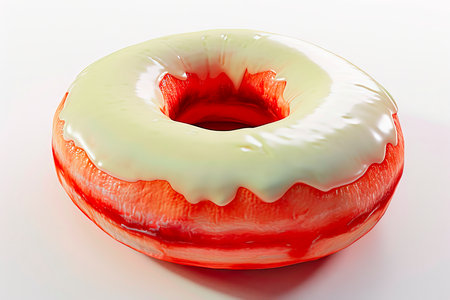 Delicately Flattened Round Doughnut Glazed with White Chocolate, Perfectly Highlighting a Classic Pastry with a Modern Twistの素材