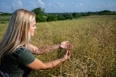 Exploring the Beauty of Nature A Woman Surrounded by a Vibrant Field