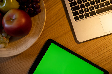 A Contemporary Modern Workspace That Features Fresh Fruits All Around CuttingEdge Technologyの写真素材