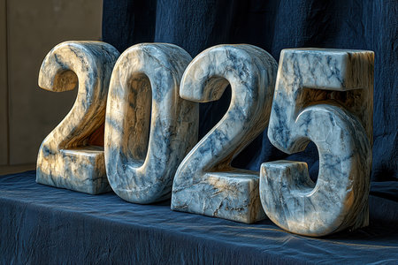 Stylish Stone Letters Artfully Crafting the Year 2025 with a Modern, Chic Aesthetic Appealの素材