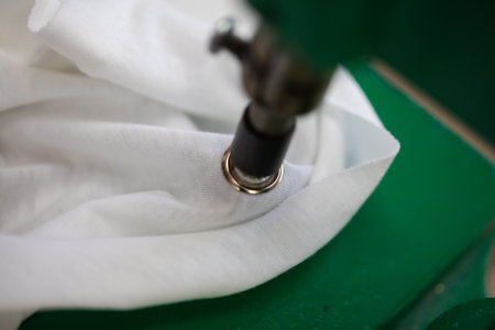 Closeup view of a Grommet Machine actively engaged in its precise functioning process