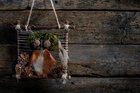 Explore Rustic Nature Wall Decor with Pinecones, Moss, and Unique Outdoor Elementsの写真素材