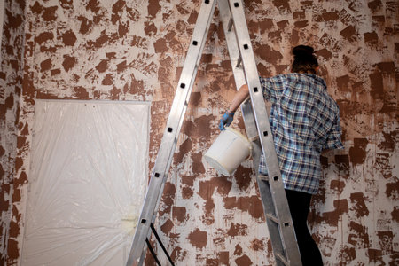 Painting a Room Exciting DIY Home Renovation Project Currently in Progress Ongoingの写真素材