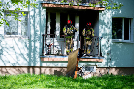 Firefighters are currently responding to a reported emergency situation at a residential buildingの写真素材