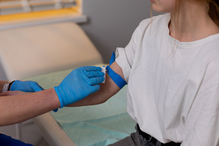 A Health Professional is Administering a Medical Procedure in a Clinical Settingの写真素材