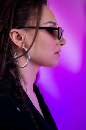 A Fashionable Portrait Featuring a Vibrant and Engaging Background That Captures Attentionの写真素材