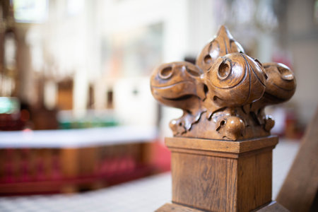 A Stunningly Intricate Detail of Wooden Carving Found Within Historic Architectureの写真素材