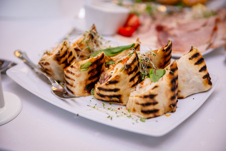 Enjoy a delightful Grilled Flatbread topped with Fresh Ingredients and Garnish to enhance flavor
