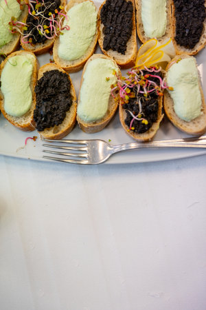 Gourmet Canaps with Caviar and Herb Creamの写真素材