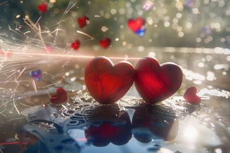 Romantic Heart Symbolism Adorned with Sparkles and Beautiful Reflections in an Aesthetic Wayの素材