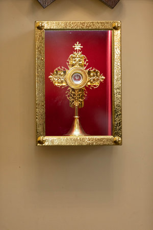An Exquisite and Beautiful Religious Reliquary is Displayed Prominently in a Church