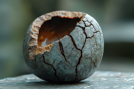 A Cracked Eggshell Rock, beautifully Surrounded by Natures Splendor and Serenityの素材