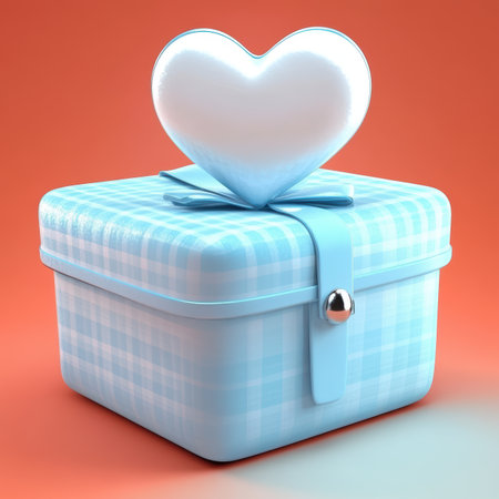 A Charming Blue Gift Box Adorned with Heart Decorations Perfect for Various Celebrationsの素材