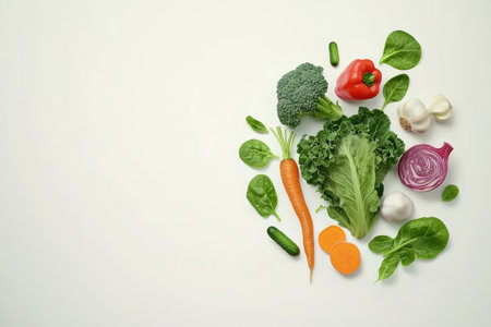 A Beautifully Arranged Display of Fresh Vegetables Set Against a Clean White Backgroundの素材