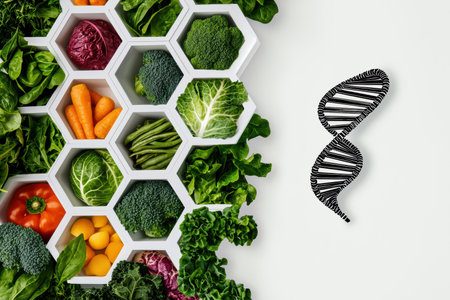 A Concept of Fresh Vegetables and DNA Presented in a Modern and Creative Design Styleの素材