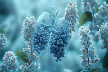 An Inspirational Artistic Representation of Lungs Surrounded by Beautiful Ethereal Flowersの素材