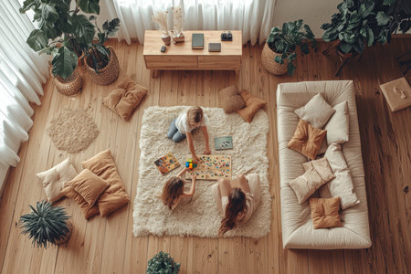 Enjoy a Cozy Indoor Gathering with Close Friends in a Beautifully Stylish and Inviting Living Roomの素材