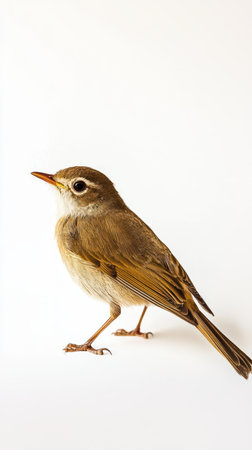A Charming Brown Songbird Displaying Its Beauty Vibrantly Against a Crisp White Backgroundの素材