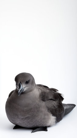 A serene gray seabird is perched elegantly on a white background, evoking calmnessの素材