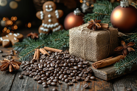 Delicious Festive Coffee and Beautiful Christmas Decor for Memorable Holiday Celebrationsの素材