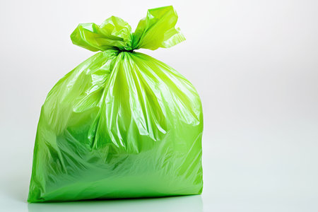A Bright Green Trash Bag is showcased against a White Background, highlighting its designの素材