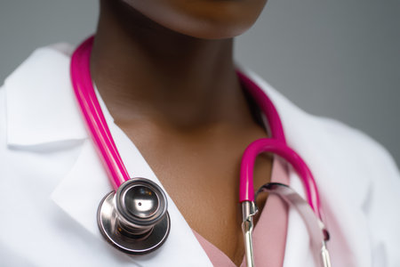 A Healthcare Professional with a Pink Stethoscope is ready to diagnose and provide careの素材