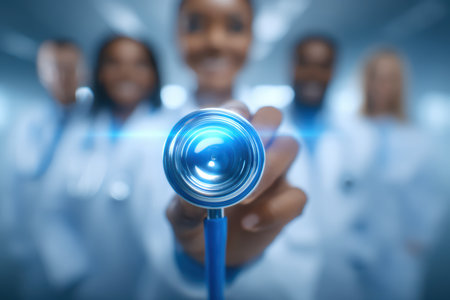 Committed and Experienced Healthcare Professionals Proudly Equipped with a Stethoscopeの素材