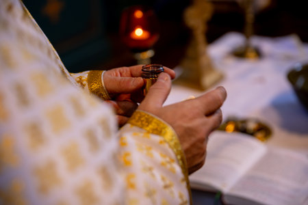 A grand Religious Ceremony with Golden Attire and Sacred Objects highlights cultural beliefsの写真素材
