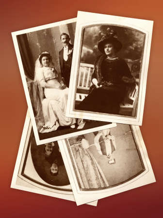 Background photo collage with family old picturesのeditorial素材