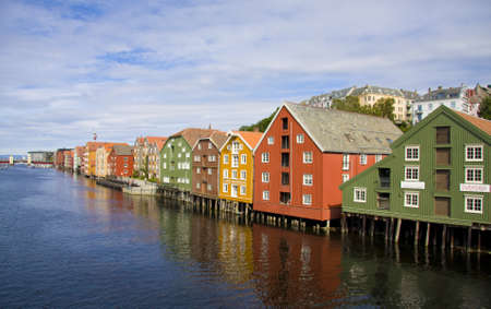 Old wooden houses in Trondheim, Norwayのeditorial素材