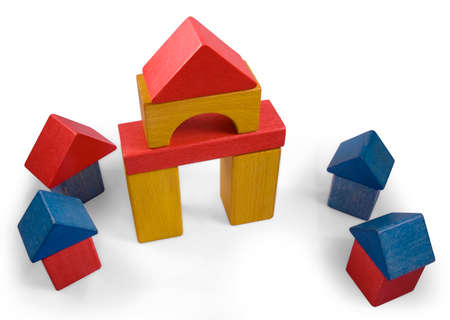 Houses of Toy Wooden Blocksc or Toy Townの写真素材