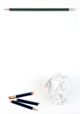 Broken pencil and crumpled paper. Pattern.の写真素材