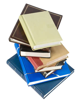 Stack of photo albums isolated on white.