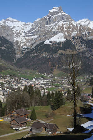 The village of Engelgerg on Swiss alpsの写真素材