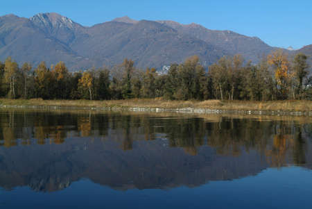 River Ticino at Magadino on the italian part of switzerlandの写真素材