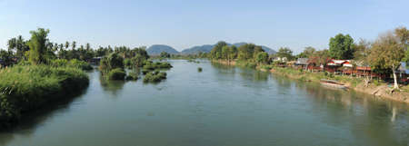 River Mekong between Don Det and Don Khon islands on Laosの写真素材