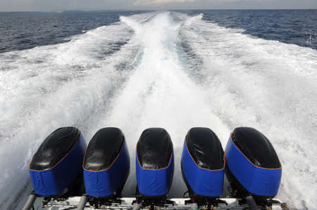 Waves of a motor boatの写真素材