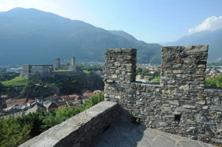 The medieval castle of Castelgrande and Montebello at Bellinzona  のeditorial素材